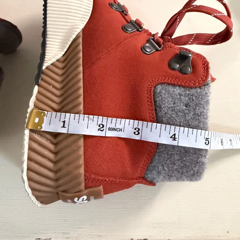 Sorel Out N About III Conquest Waterproof Suede Boots Burnt Orange Grey Womens